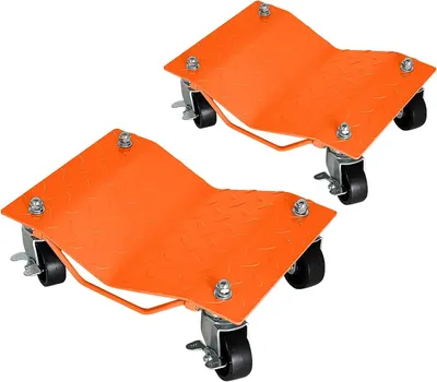Image de Auto Rad-Dolly - Aide au stationnement pour véhicules, lot de 2 - Capacité de charge : 2722 kg - Avec frein - Chariot de manutention lourd pour voitures, camions, remorques - Couleur : orange