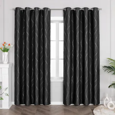 Produktbild von Joyswahl Verdunklungsvorhänge mit Ösen 225x140cm Blickdicht Gardine (1 St) Ösenschal mit Silberstreifen für Schlafzimmer Wohnzimmer Schwarz