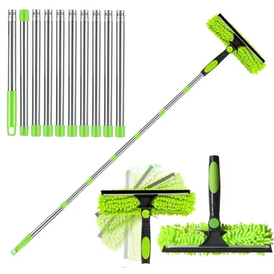 Produktbild von Fensterreiniger Fensterwischer Teleskop 4.5m, 2 in 1 Profi Extra Lange 180° Drehbarer Kopf Fensterwischer Abzieher Set für Hohe Fenster