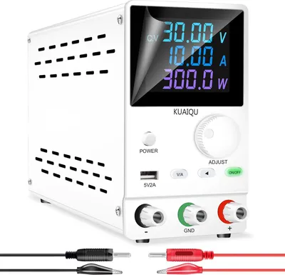 Obrázek produktu pro Laboratorní napájecí zdroj DC – stolní napájecí zdroj – 0–120 V, 0–3 A – 360 W – nastavitelný – LCD – USB 5 V, 2 A – vstup 220 V – bílý