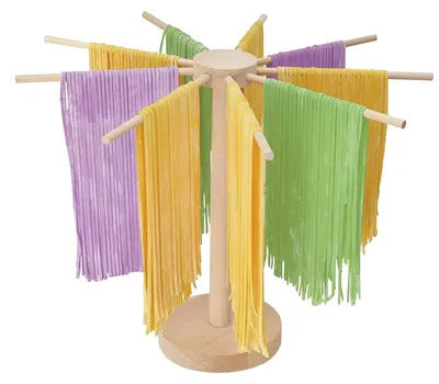 Produktbild von Inovra - Klappbarer Pastatrockner - Holztrockengestell - 9 abnehmbare Ablagen - Für 4,5 kg Pasta - Drehbarer Sockel - Geruchsneutral - Nudeltrockner