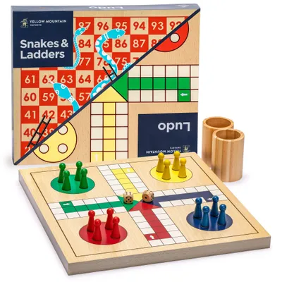 Obrázek produktu pro Hra 2 v 1: Hadí žebříky a Ludo, dřevěná deska, 29 cm