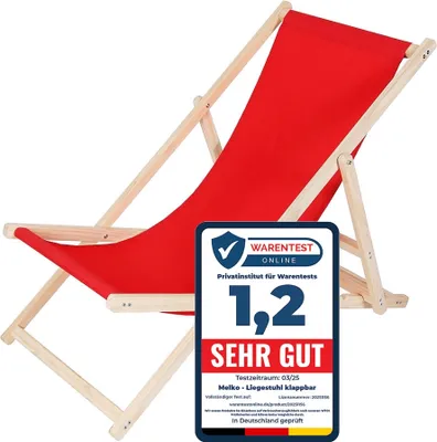 Image de Chaise longue pliante Melko en bois pour jardin - Rouge