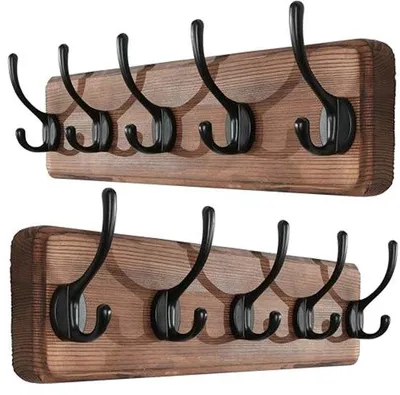 Obrázok produktu pre Hnedé drevené vešiaky, dĺžka 44 cm, rustikálny štýl, 5 háčikov