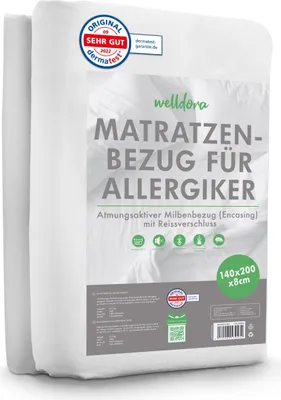 Produktbild von Welldora - Premium Milbenbezug Matratzen 140x200x8 cm - Fachärztlich getesteter Allergiker Matratzenschoner - Anti Milben Bettwanzen Encasing