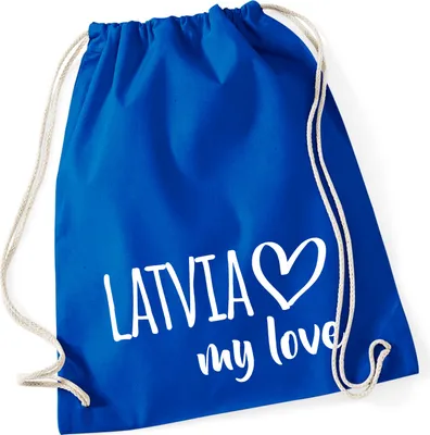 Produktbild von Huuraa Turnbeutel Latvia my love 12 Liter Bright Royal Baumwolle Rucksack Geschenkidee