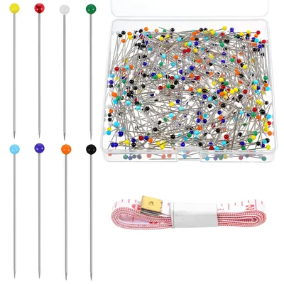 500 Stecknadeln mit Glaskopf, 3,8 cm, bunt, Edelstahl