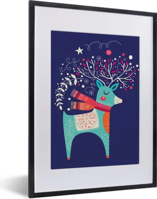 Produktbild von MuchoWow® MuchoWow® Gerahmtes Poster Rentier - Weihnachten - Winter - Weihnachtsdekoration 30x40 cm - Poster mit zchwarzem Bilderrahmen - Wandposter Schlafzimmer