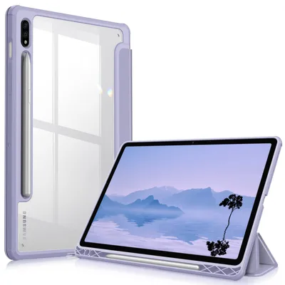 Produktbild von Fintie Hybrid Hülle für Samsung Galaxy Tab S8 11 Zoll 2022 /S7 11 Zoll 2020 - Stoßfeste Abdeckung mit Transparent Klar Hartschalen Rückseite Schutzhülle, Pastellviolett
