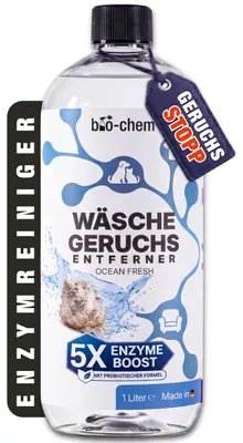 Produktbild von bio-chem Wäsche Geruchsentferner Enzymreiniger Waschmittel-Zusatz 1L – Ocean Fresh | Probiotische Langzeitwirkung | Porentief gegen Schweiß & Urin