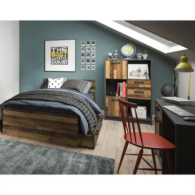 Produktbild von Jugendzimmer Set NELSON-129 mit Bett 120x200, Schreibtisch und Highboard, in grau mit Holz