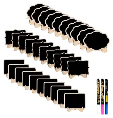 Produktbild von Kleine Kreidetafeln mit Ständer, 30 Stück Holztafeln zum Beschriften mit abwischbarem Kreidemarker für Tischkarten, Preisschilder und Platzkarten für Hochzeiten, Geburtstagsfeiern und Buffets