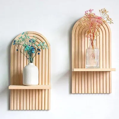 Immagine prodotto di Scaffali da parete in legno, set da 2 pezzi in stile boho, decorazione da parete, scaffali sospesi