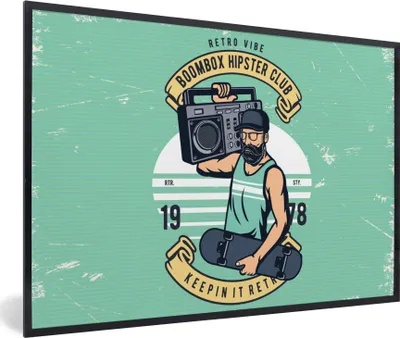 Produktbild von MuchoWow® MuchoWow® Gerahmtes Poster Mancave - Skateboard - Radio - Altmodisch 60x40 cm - Poster mit zchwarzem Bilderrahmen - Printing - Wanddeko Schlafzimmer