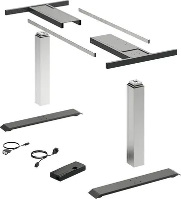 Produktbild von Hettich LegaDrive Schreibtisch Höhenverstellbar elektrisch 620-1295mm Set Basic - Schreibtisch elektrisch mit Kollisionserkennung, Aluminium silber