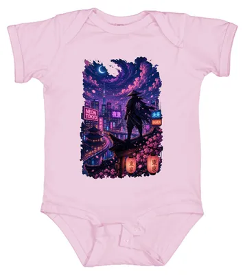 Produktbild von Cyberpunk Samurai Neon Tokyo Japan Skyline Sakura Retro Y2K Katana Baby Body, Pink, 12/18