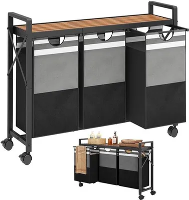 Productafbeelding van VELTRR® Wasmand 3 Vakken - Wassorteerder - Wasmand met Deksel - Zwart