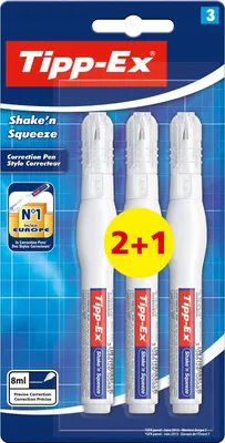 Zdjęcie produktu dla TIPP-EX Shake'n Squeeze, 8 ml, Biały, Metal, Blister, 3 szt., Francja