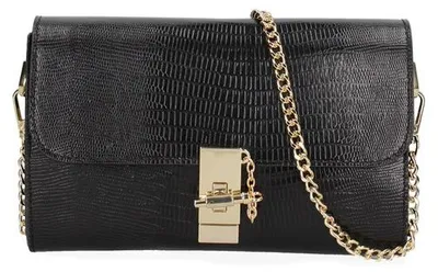 Imagen del producto de Bolso de hombro para mujer, de cuero genuino, con estampado de escamas de reptil y cierre de giro. Fabricado en Italia