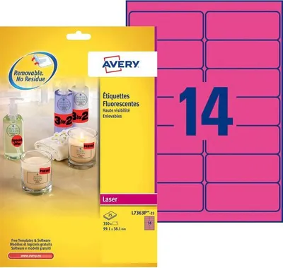 Produktbild von Avery Labels Neon Pink 99,1 x 38,1mm, Laser