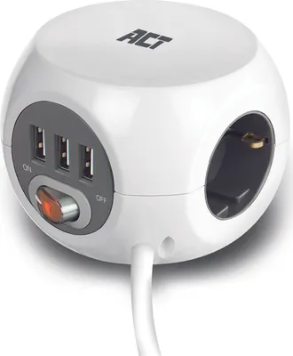 Image de ACT Prise multiple cubique 3x, y compris 3 ports USB, 3 m AC2410
