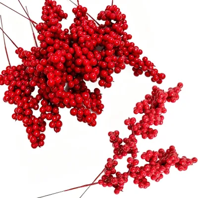 10 Rote Weihnachtsbeeren-Zweige, Stechpalmenzweige, 20 cm