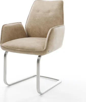 Produktbild von DELIFE Freischwinger Zoa-Flex Mikrofaser Beige Vintage Freischwinger flach Edelstahl Taschenfederkern
