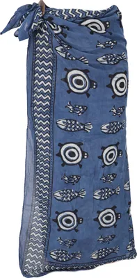 Produktbild von Leichter Pareo Schal, Sarong, Handbedrucktes Baumwolltuch - Blau Kombination 9, Uni, Baumwolle, 180*110 cm, Sarongs & Tücher