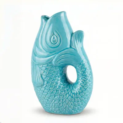 Produktbild von Fischvase 4 Farben Keramik türkise Vase Karpfenform Klein Türkis 16 cm