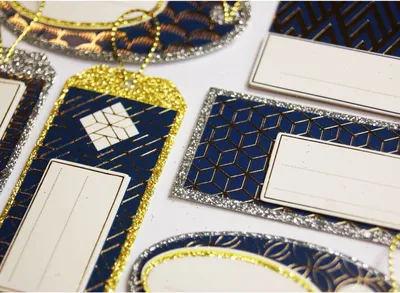 Produktbild von 8 selbstklebende Geschenkanhänger - Geometrisch - Glitter