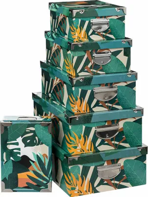 Immagine prodotto di 5 Five Simply Smart Aufbewahrungsboxen-Set Tropical 6-tlg., mit Tropenmuster, Pappe, Edelstahl, 193444