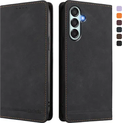 Image de Etui pour Samsung Galaxy M52 5G, étui rétro en cuirPolyuréthaneavec support et fentes pour cartes de crédit Noir