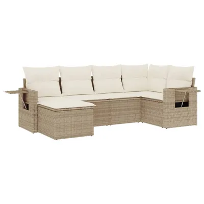 Produktbild von Modulares Garten-Sofa Set, 6-teilig, mit Stauraum & wasserabweisendem Beutel, Poly Rattan Beige, UV-beständig, inkl. Kissen Cremeweiß