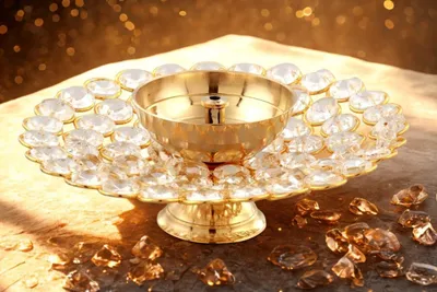 Messing Diya für Puja – Kristall Akhand Öllampe, rund, 1 Stück