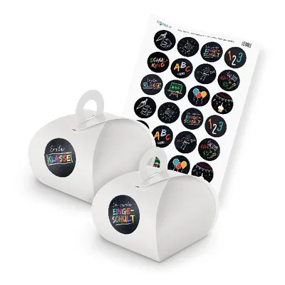 Produktbild von itenga SET Schulanfang (Motiv 88) 24x Geschenkschachtel mit Griff weiß + Sticker