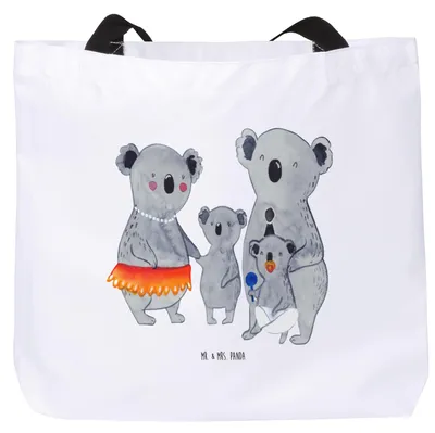Produktbild von Mr. & Mrs. Panda Einkaufstasche Koala Familie - Weiß - Geschenk, studententasche, Koalas, Bruder, Strandtasche, Kinder, Tasche, Reisetasche, Family, Schultasche, Mama