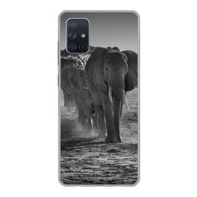Produktbild von MuchoWow® Handyhülle Schutzhülle Hülle für Samsung Galaxy A71 Elefant - Einfarbig - Tiere - Schwarz - Weiß Silikon Softcase Handy Hülle - Kartenbesitzer