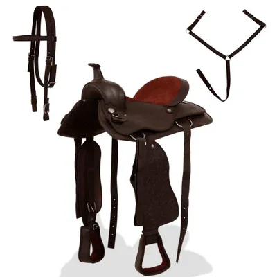 Produktbild von vidaXL Western-Sattel, Halfter & Brustblatt Echtleder 16" Braun