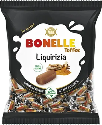 Produktbild von 6x Fida Bonelle Toffee Liquirizia Caramelle Morbide al Latte e Liquirizia Weiche Milch- und Lakritzbonbons 150g