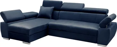 Produktbild von MEBLE-LUX - Ecksofa OTTO, Eckcouch mit Schlaffunktion, Federkern, Verstellbare Kopfstützen, Einfacher Klappmechanismus, Bettfunktion, Zusätzlicher Stauraum, Plüsch Marineblau, Links