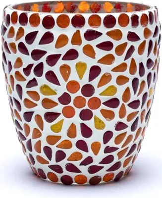 Image de Photophore Mosaïque Rouge/Jaune - 10cm Lot De 3 Pcs