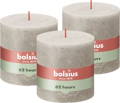 Produktbild von Bolsius Rustik Stumpenkerze XXL - Hellgrau - 3 Stück - 10 x 10 cm - Dekorative H