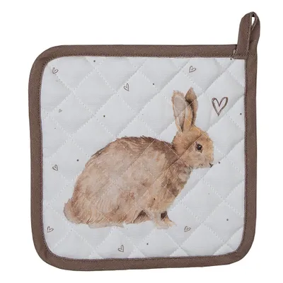 Produktbild von Clayre & Eef Kinder Topflappen 16x16 cm Weiß Braun Baumwolle Kaninchen