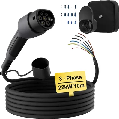 Immagine prodotto di Cavo di ricarica per veicoli elettrici, trifase, 32A, IP55, 22kW Cavo da 10M