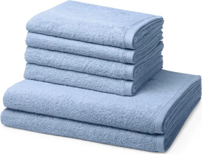 Produktbild von Ross Vita 4 X Handtuch 2 X Duschtuch im Set Weiches Material mit hohem Flächengewicht, Modische Farben für frische Akzente, Elegante Bordüre und Logo-Stickerei hellblau 6er Set