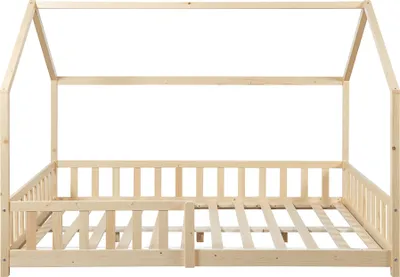 Produktbild von Hausbett ‘Hesel’ für Kinder mit Rausfallschutz Lattenrost 140 x 200 cm Holzoptik