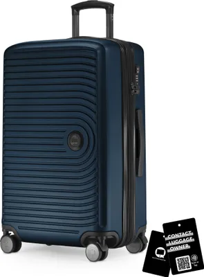 Produktbild von Mitte - mittelgroßer Koffer + digitaler Namensschild, erweiterbarer Reisekoffer Check-In Gepäck Rollkoffer 90L Gurtmaß 158 cm Doppelrollen Trolley TSA,Dunkelblau