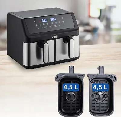 Produktbild von Eldom Fettfreie Heissluftfritteuse 9L Ik1500 Dual Crisp - 2000W, 8 Programme, Doppel-Zone Technologie
