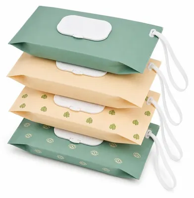 Produktbild von Baby Feuchttüchertasche 4er Set, wiederverwendbare Feuchttücherbox mit Deckel, nachfüllbar für Wickeltasche, Kinderwagen, Auto & unterwegs