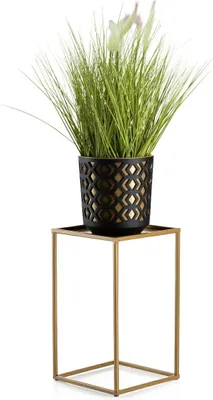 Image de HowHomely | Support pour fleurs - Support pour plantes - 24 x 24 x 40 cm - couleur or - Support pour fleurs - avec bordure